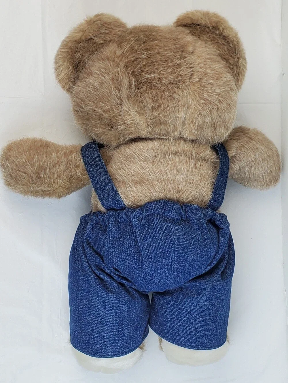 Russ Berrie VTG Love Bear Jean Denim Bib Overalls Caress Soft Plush Korea - GUC